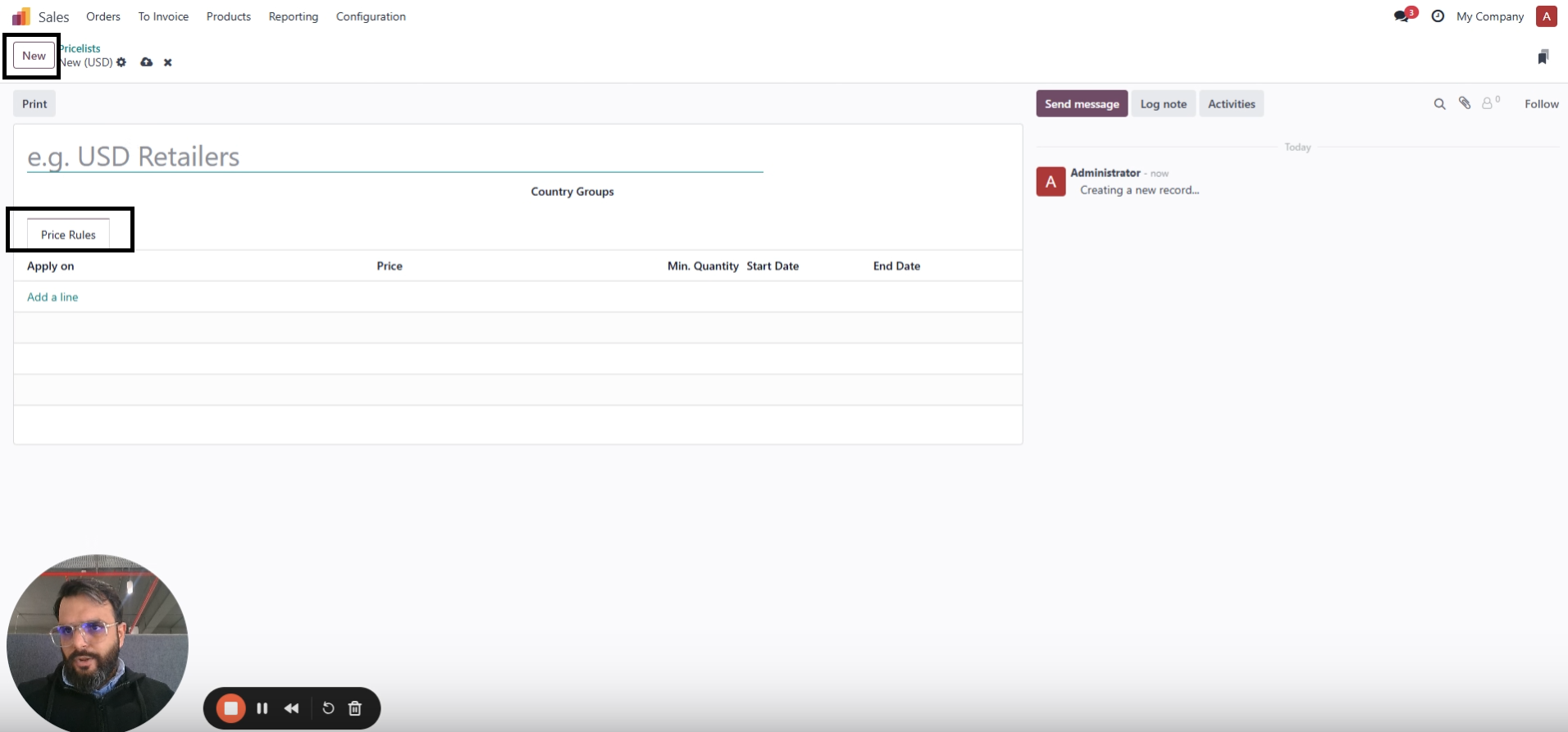 ravi garg, mss, odoo, create new pricelist