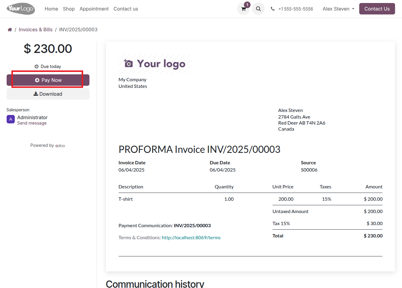 mss, ravi garg, odoo erp, Overdue Payment, website Invoice