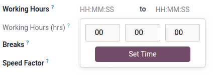 Working Hours field in Odoo filled with a cleanly formatted 09:00:00 to 16:30:00 range